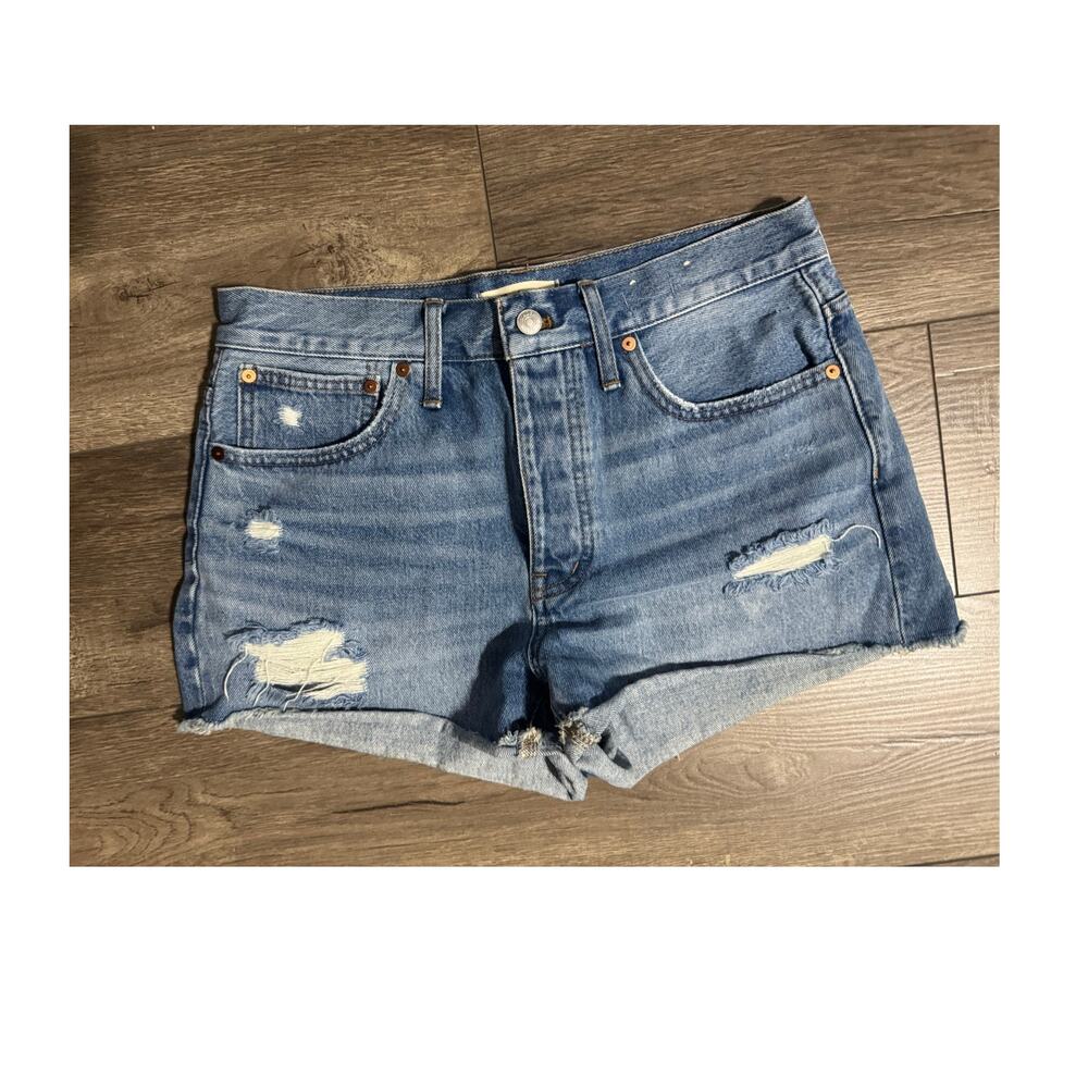Madewell Relaxed Denim Button Fly Cut‎ Off Shorts Size 27 (measure 32)